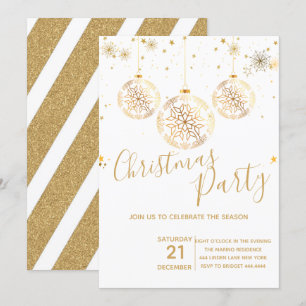 Invitación Fiesta de Navidad elegante del purpurina del oro