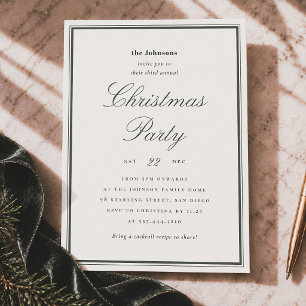 Invitación Fiesta de Navidad elegante editorial marfil y verd