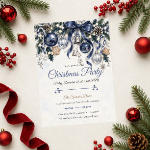 Invitación Fiesta de Navidad elegante en azul marino