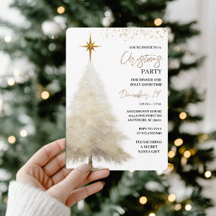 Invitación Fiesta de Navidad elegante en blanco y dorado