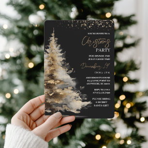 Invitación Fiesta de Navidad elegante en negro y dorado