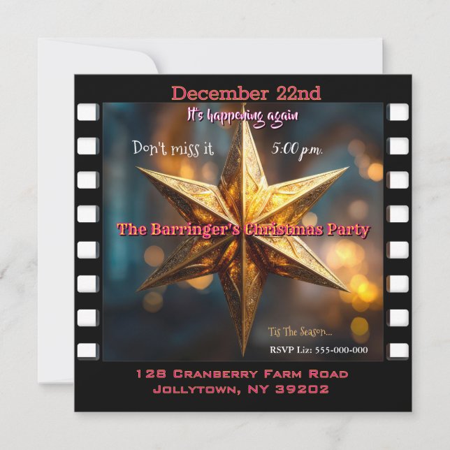 Invitación Fiesta de Navidad Elegante Estrella (Anverso)