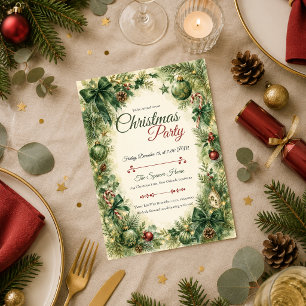 Invitación Fiesta de Navidad Elegante Evergreen