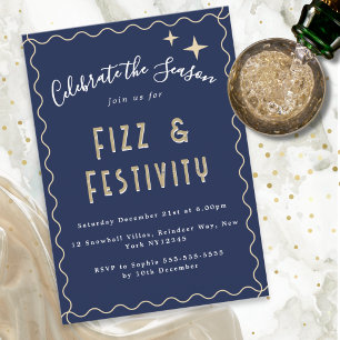 Invitación Fiesta de Navidad Elegante Fizz & Festividad Azul