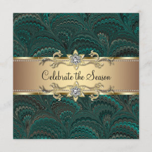 Invitación Fiesta de Navidad elegante jade verde negro dorado