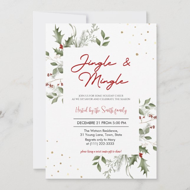 Invitación Fiesta de Navidad Elegante Jingle & Mingle (Anverso)