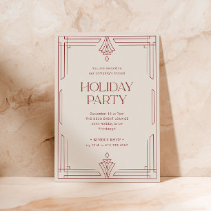 Invitación Fiesta de Navidad elegante Marfil y Rojo
