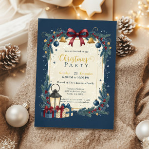 Invitación Fiesta de Navidad Elegante Navy Gold