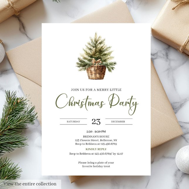 Invitación Fiesta de Navidad elegante neutra en verde salvia  (Elegant Neutral Sage Light Brown Christmas Party)