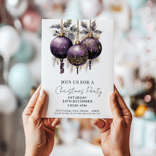 Invitación Fiesta de Navidad elegante púrpura y dorada