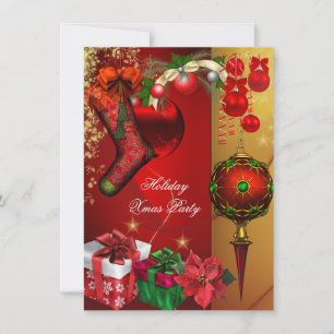 Invitación Fiesta de Navidad elegante regalos rojo dorado Bol