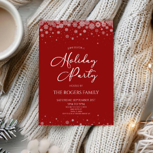 Invitación Fiesta de Navidad Elegante Sangría Roja Copo de Ni