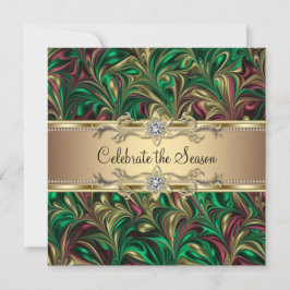 Invitación Fiesta de Navidad elegante verde oro