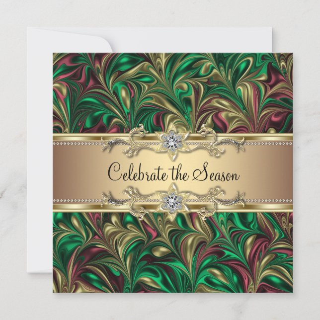 Invitación Fiesta de Navidad elegante verde oro (Anverso)