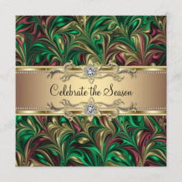 Invitación Fiesta de Navidad elegante verde oro