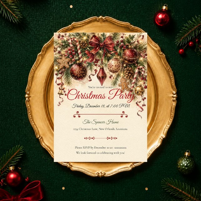 Invitación Fiesta de Navidad Elegante Vintage (Subido por el creador)