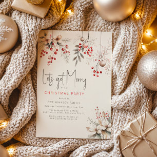Invitación Fiesta de Navidad Elegantes Bayas y Florales de In