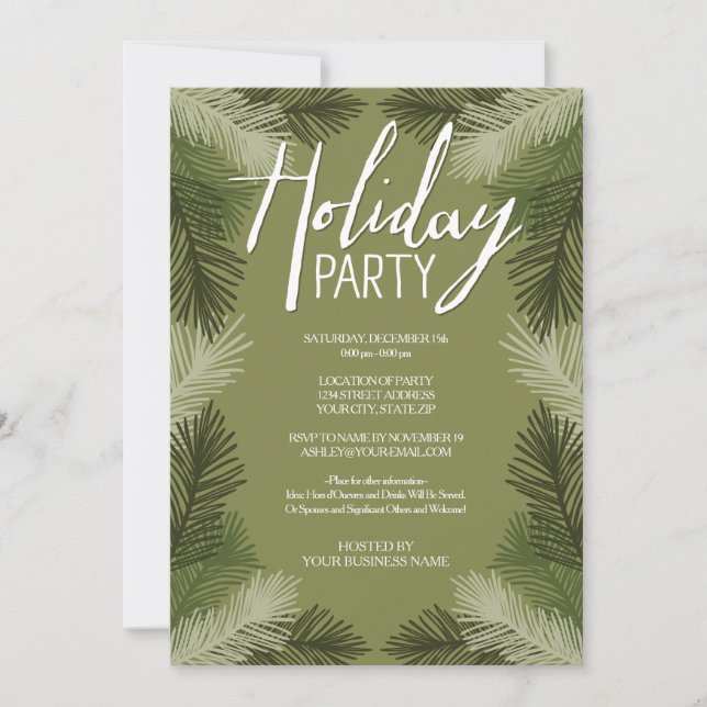 Invitación Fiesta de Navidad Empresarial Ramas de Pino Rústic (Anverso)