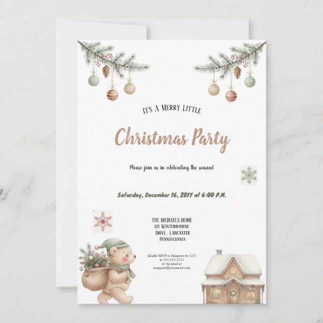 INVITACIÓN FIESTA DE NAVIDAD EN ACRÉLICA MARRÓN Y VERDE  (Anverso)