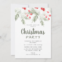 Invitación Fiesta de Navidad en Acuarela con Vegetación Inver