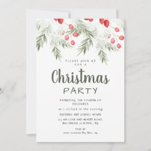 Invitación Fiesta de Navidad en Acuarela con Vegetación Inver