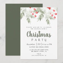Invitación Fiesta de Navidad en Acuarela con Verdor Invernal 