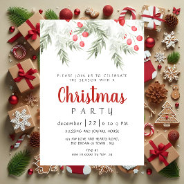 Invitación Fiesta de Navidad en Acuarela con Verdor Invernal 