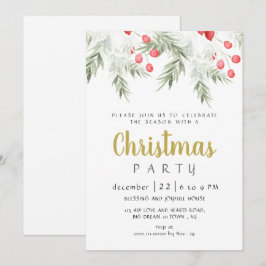 Invitación Fiesta de Navidad en Acuarela Elegante Vegetación 