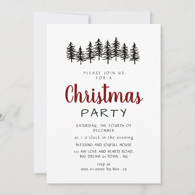 Invitación Fiesta de Navidad en bosque de pino moderno elegan (Anverso)