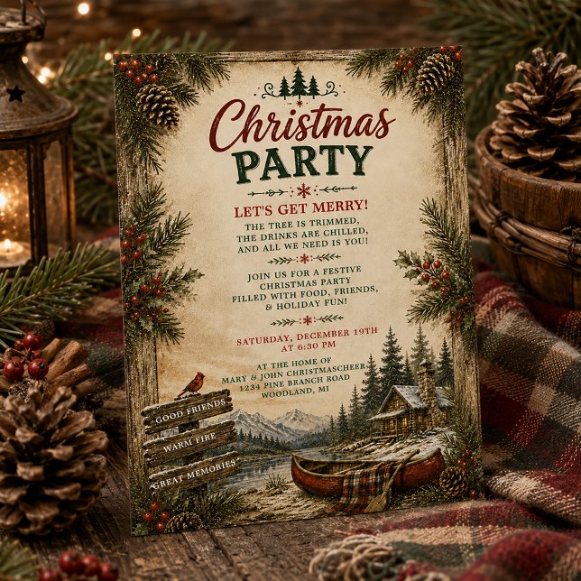 Invitación Fiesta de Navidad en Cabaña Rústica del Bosque | (Subido por el creador)