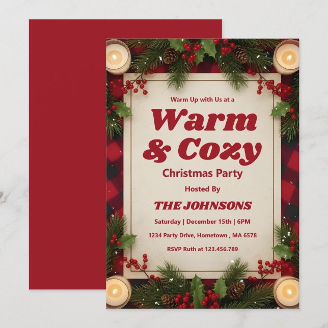 Invitación Fiesta de Navidad en Cabaña Rústica Personalizada (Anverso / Reverso)