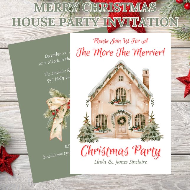 Invitación Fiesta de Navidad en Casa Feliz  (Merry Christmas House Party Invitation - The More The Merrier!)