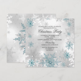 Invitación Fiesta de Navidad en Cristal de Nieve Plateado Azu