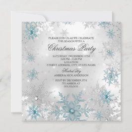 Invitación Fiesta de Navidad en Cristal de Nieve Plateado Azu