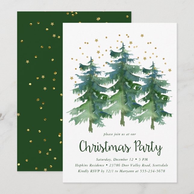 Invitación Fiesta de Navidad en el Bosque de Invierno (Anverso / Reverso)