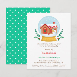 Invitación Fiesta de Navidad en globo de nieve de cabaña acog