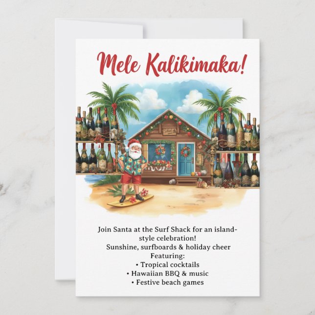 Invitación Fiesta de Navidad en Hawaii “Mele Kalikimaka!”  (Anverso)