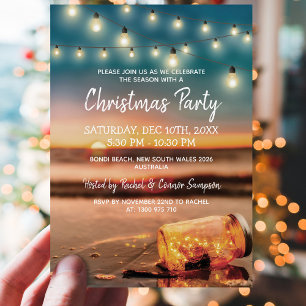Invitación Fiesta de Navidad en la Playa al Atardecer Tropica