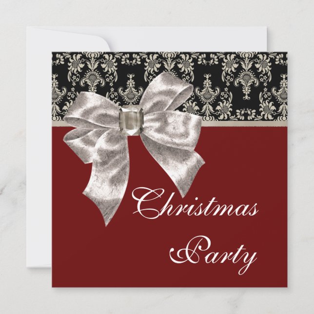 Invitación Fiesta de Navidad en oro negro y damasco rojo (Anverso)