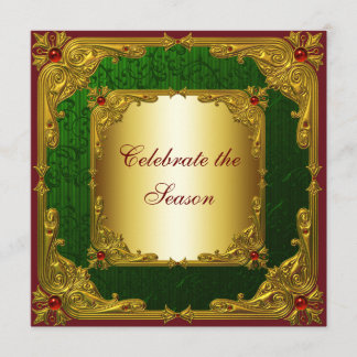 Invitación Fiesta de Navidad en Rojo Verde y Dorado Elegante
