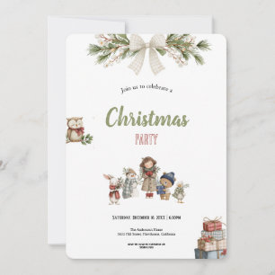 Invitación Fiesta de Navidad en rojo y verde con acuarela ado