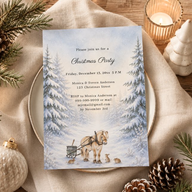 Invitación Fiesta de Navidad en Trineo de Caballo Rústico (Subido por el creador)