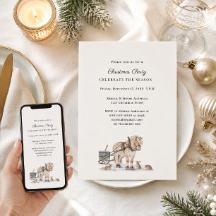 Invitación Fiesta de Navidad en Trineo de Caballo Rústico