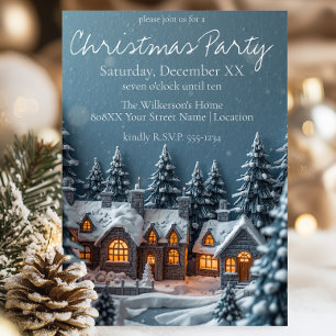 Invitación Fiesta de Navidad en un pueblo invernal acogedor