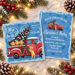 Invitación Fiesta de Navidad familiar con camión rojo vintage