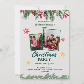 Invitación Fiesta de Navidad Familiar con Foto Vintage Verde