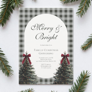 Invitación Fiesta de Navidad Familiar con Lazo Elegante y Cua