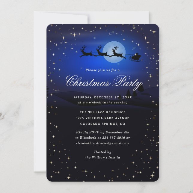 Invitación Fiesta de Navidad Festiva Azul Elegante (Anverso)