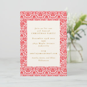 Invitación Fiesta de Navidad Festiva de Damasco Rojo Vintage