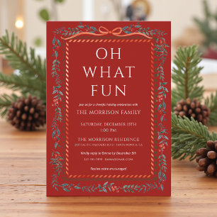 Invitación Fiesta de Navidad Festiva de Holly con Lazo Rojo